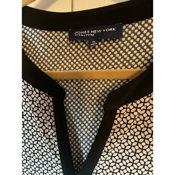 Jones New York V Neck Tunic Top Black White Mixed Print Size XL - Picture 3 of 4